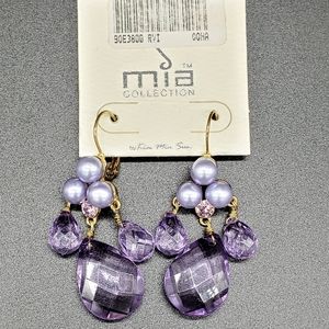 Mia Drop Earrings Gold Tone Purple Stones